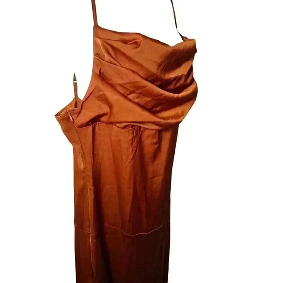 Womens Satin Drape Cowl Neck Sleeveless Strappy Cami Split Slit Party Midi Dress - Picture 8 of 16